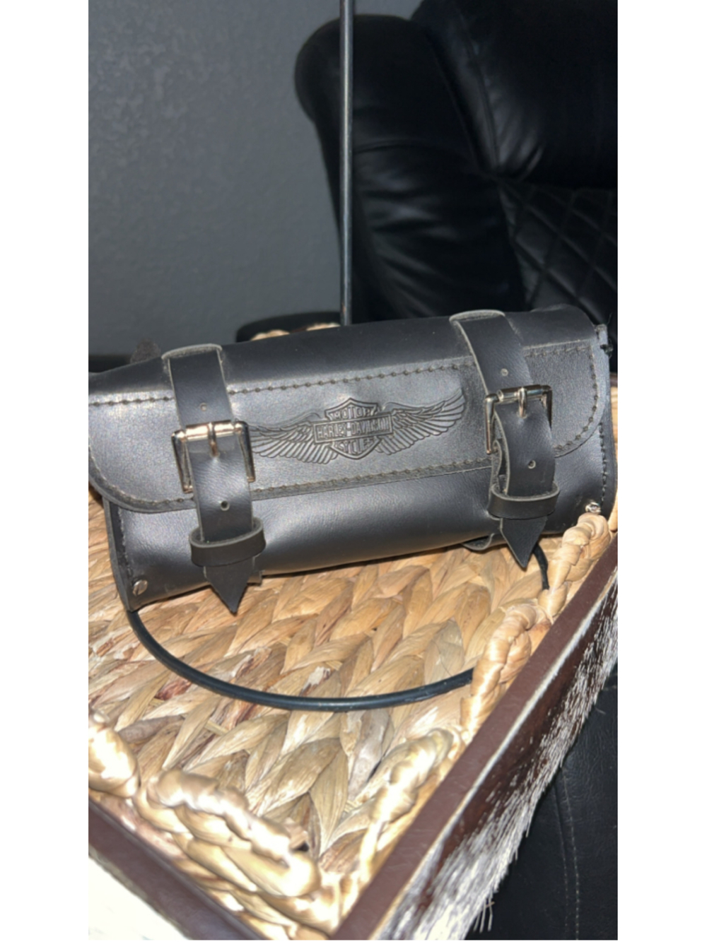 Men's Harley-Davidson Black Leather Motorcycle Tool Bag